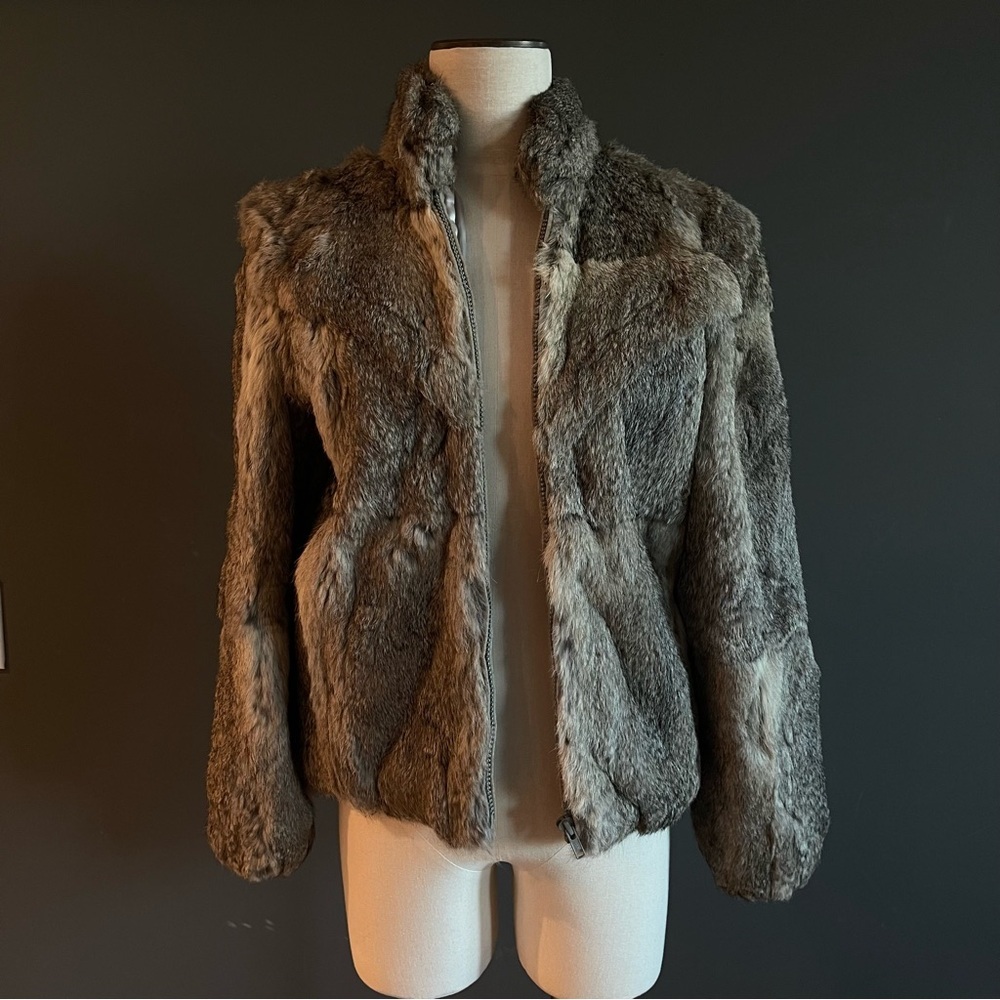 Indie Sleaze Wilsons Leather Gray Rabbit Fur Jacket